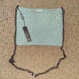 FALOR Firenze ITALY-Hand Woven Blue Green Leather Crossbody/Clutch/Shoulder Bag